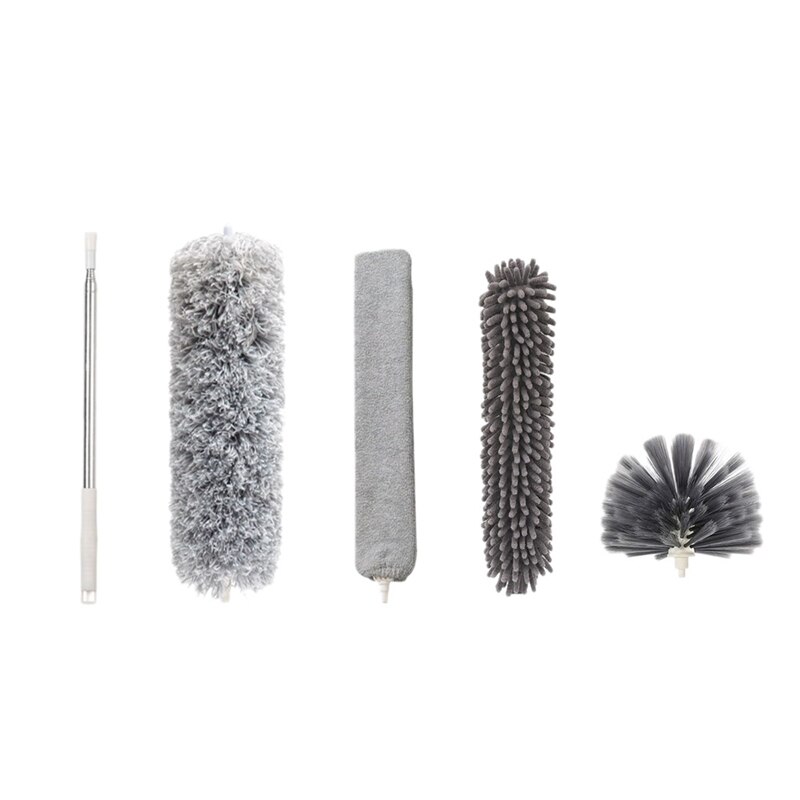 Microfiber Duster with Extension Pole,Bendable Telescopic Duster Household Sofa Dust Brush Home Use Clean Tools: Light Grey
