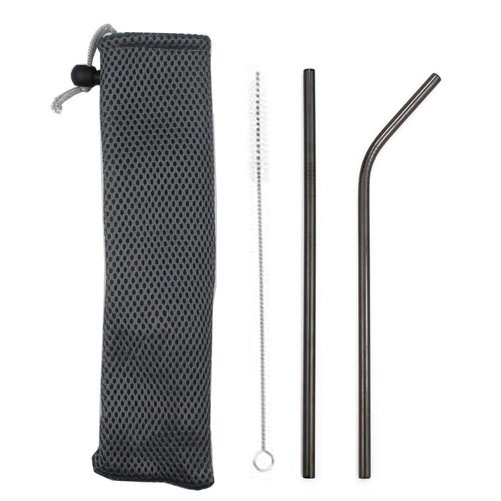 18/10 Stainless Steel Collapsible Straw Set Reusable Telescopic Drinking Straw Portable Straw For Travel Metal Drink Straw Brush: Black