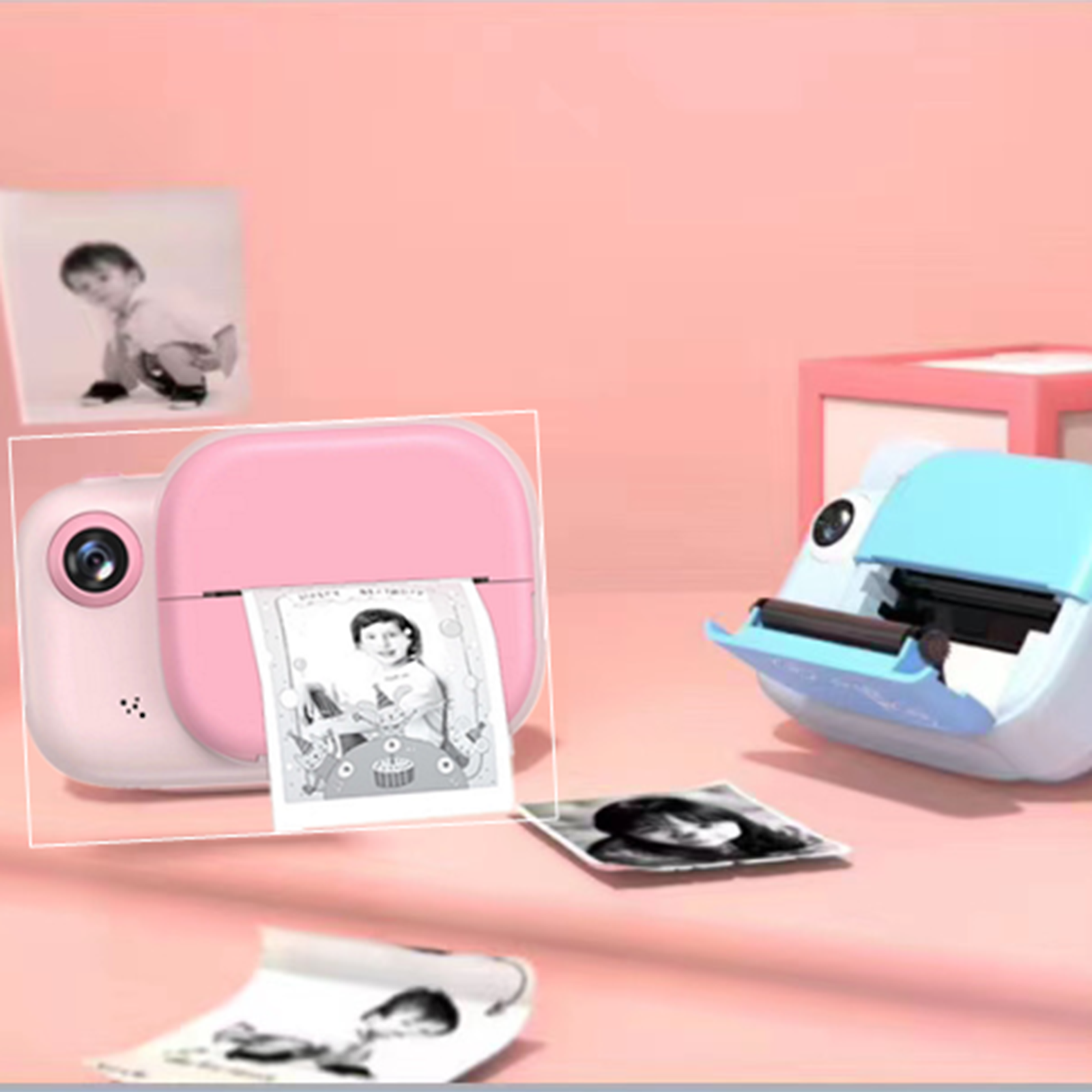 Instant Print Kids Camera Dual Camera Print Papier 3 Inch Scherm HD1080P Groothoek 100-Graden Kinderen tijdige Printing Camera