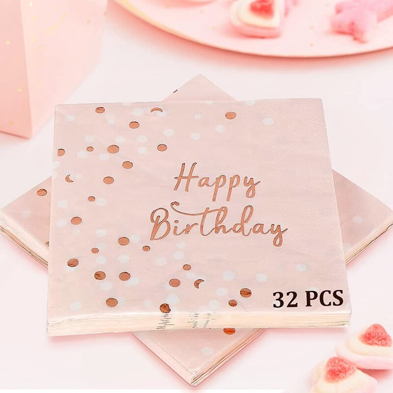 Serviettes joyeux anniversaire serviettes en papier 3 plis rose or décoration de Table décoration d'anniversaire pour enfants