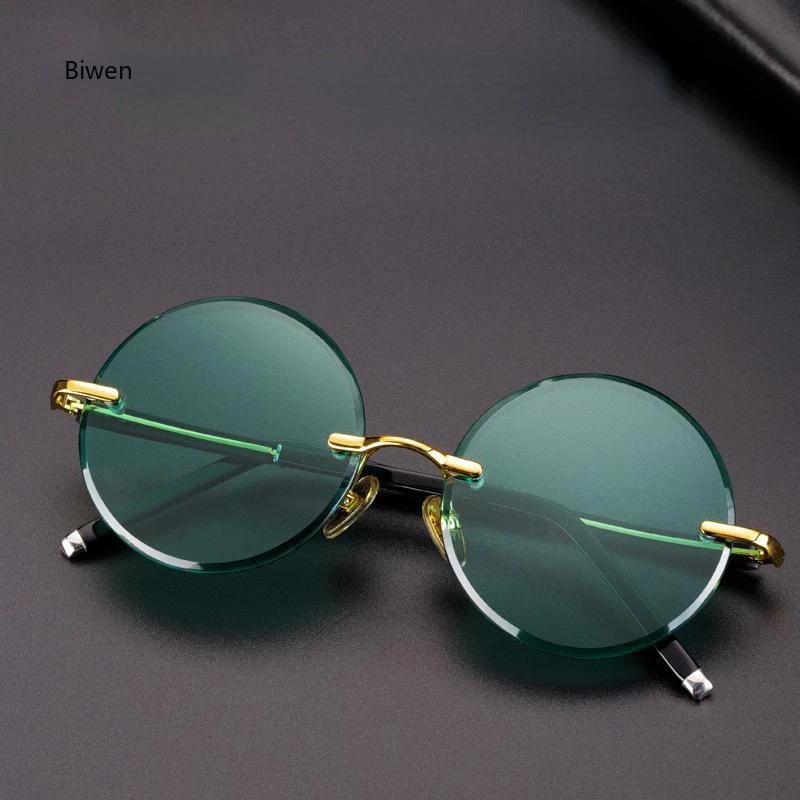 Gafas de sol de piedra de cristal verde para hombre, gafas de sol redondas sin montura a la , lentes minerales para mujer, gafas de sol de Retro para hombre