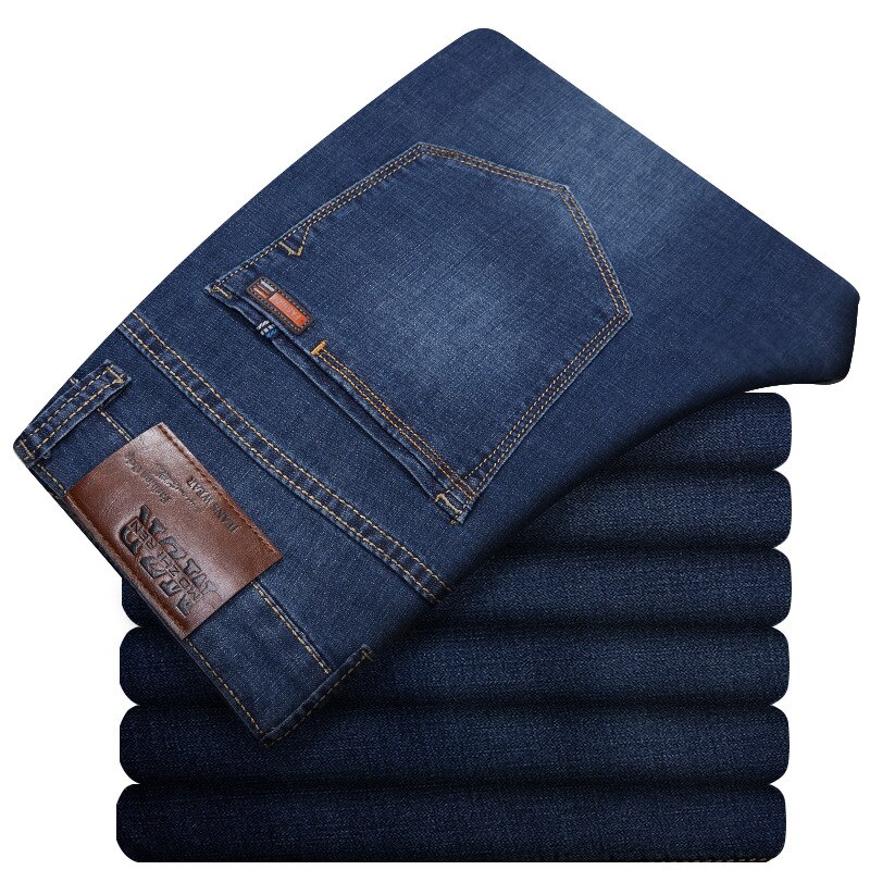 Plus Size 42 44 46 48 50 52 Men's Loose Straight Jeans Classic Business Denim Trousers Stretch Jean Pants Male Brand Blue 7XL: 46