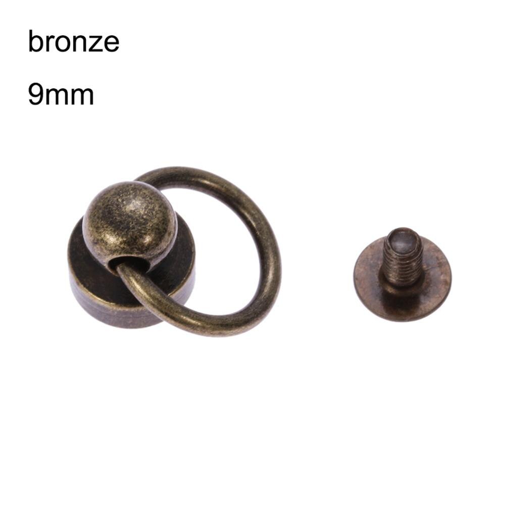 10 piezas de remache giratorio, botón de Metal, cabeza de anillo redondo, tornillo trasero, artesanía de cuero, remache de clavos de latón: 9mm bronze