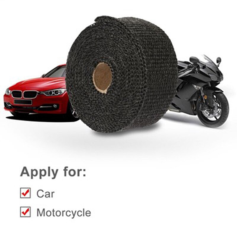 2.5cm*5m motorcykel udstødnings termisk wrap roll varme wrap til motorcykel glasfiber varmebeskyttelsestape med rustfri bånd