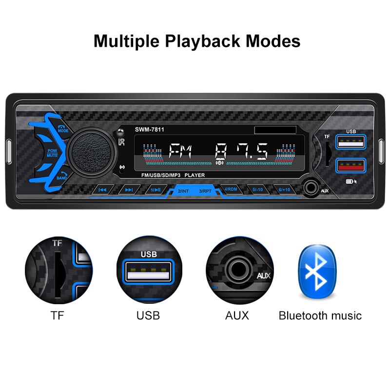 Auto Radio 1 Din Bluetooth Car Stereo Receiver Fm MP3 Speler Handsfree A2DP Tf Usb Opladen Stuurwiel Afstandsbediening Hoofd unit 7811