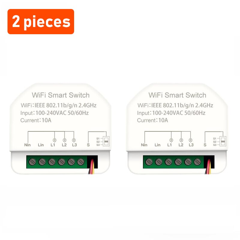 Tuya 3-gang MINI Wifi Smart Switch 3 Channels Timer Relay Smart Life Automation Breaker Module Work With Alexa Google Home: 2 pieces