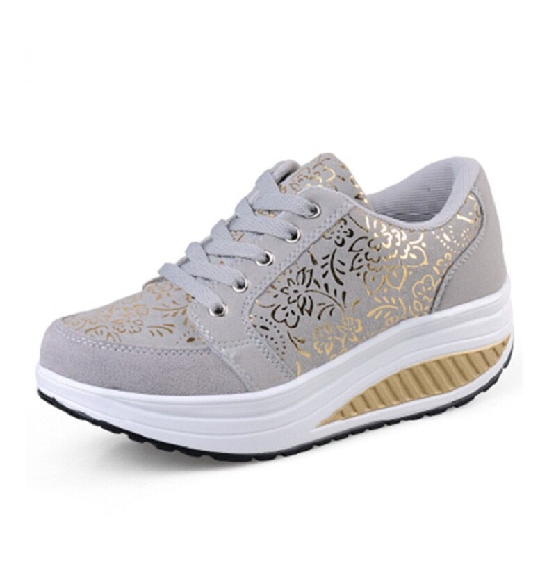 Women Toning Shoes Platform Wedge Fitness Swing Shoes Ladies Lightweight Breathable Slimming Shoes Sports Sneakers #B2482: Gray / 4.5