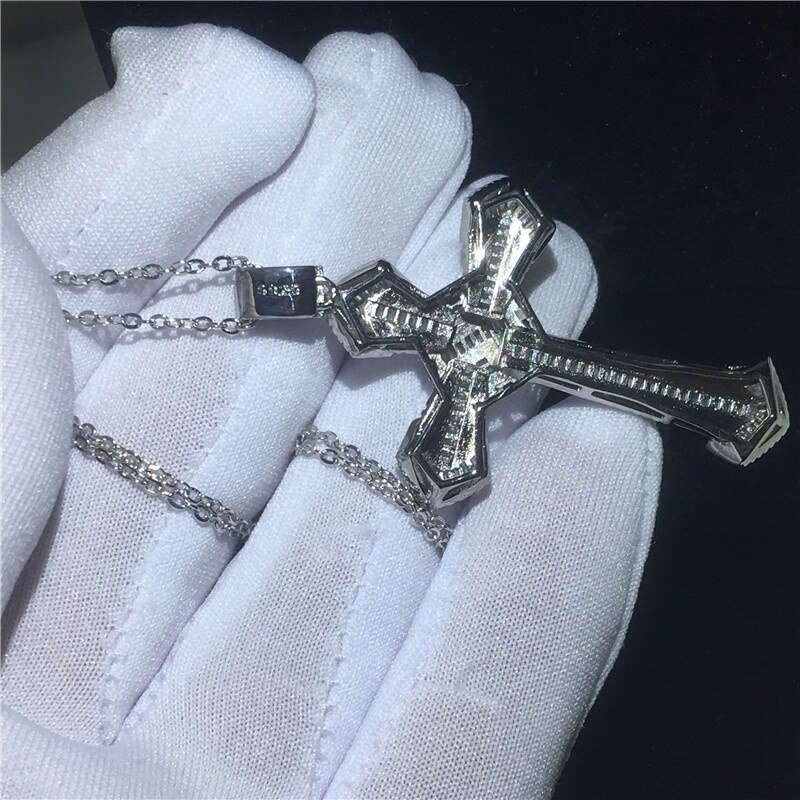 Colgante de lujo con cruz grande para mujer y hombre, colgante de boda de circonia cúbica 5A con Collar, joyería