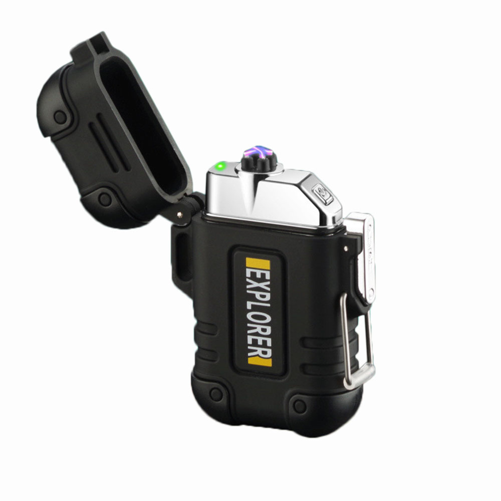 Wasserdicht USB Ladung Elektrische Feuerzeug Dual Bogen Feuerzeug Flammenlose Plasma Feuerzeug draussen Wandern Camping Rauchen Zubehör: Schwarz