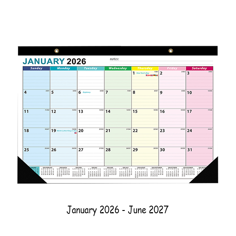 Neuer 2026 Wandkalender 18 Monate 2026–2027, täglich, wöchentlich, monatlich, Zeit, Agenda, Planer, Organizer, Heimbüro, Dekor, zum Aufhängen: MULTI