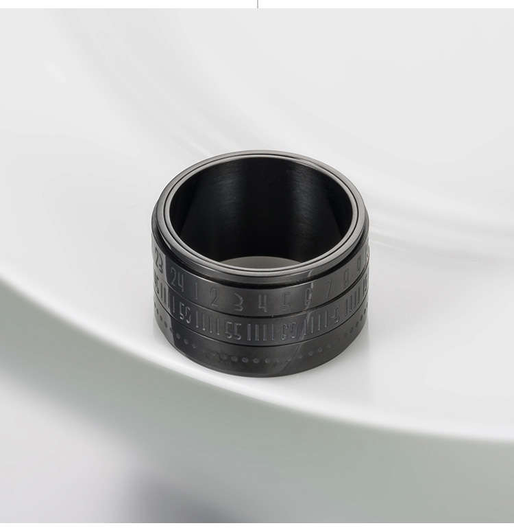 Anillo grande y ancho para hombre, anillo giratorio de acero inoxidable con número de , Color negro, dorado y plateado, anillo Punk: 7 / Negro
