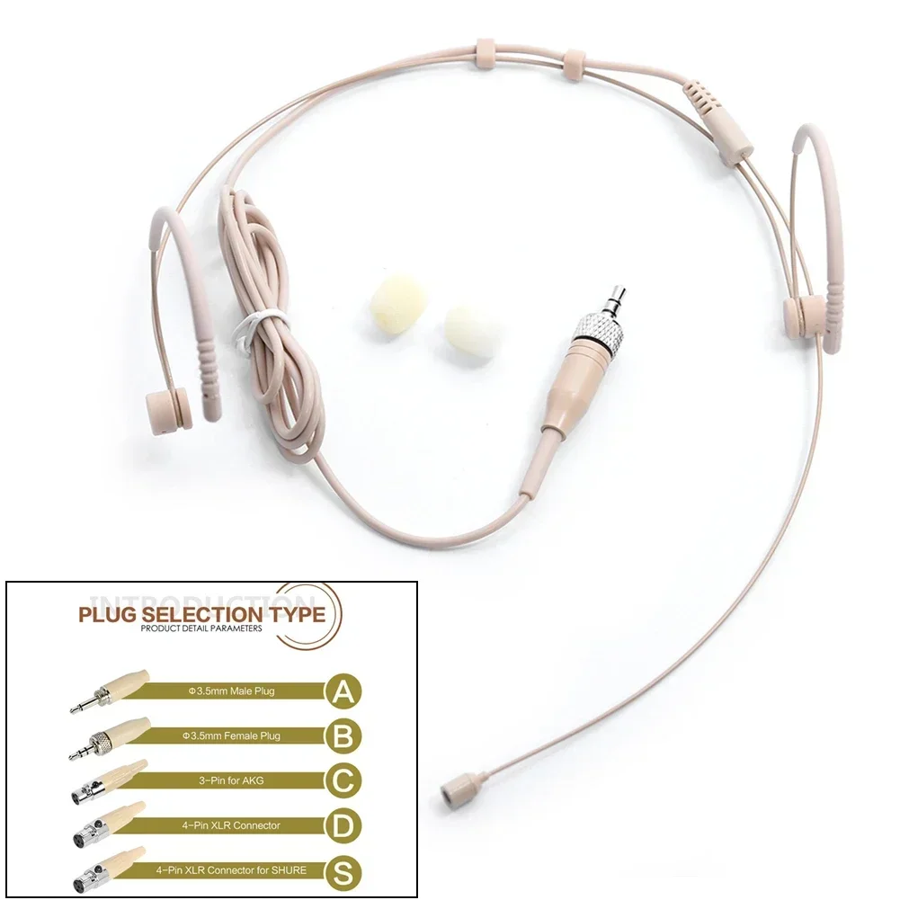 Beige Double Earhook Headset Mic 3.5mm 3 Pin 4 Pin XLR Plug Headworn Microphone Portable Audio & Video