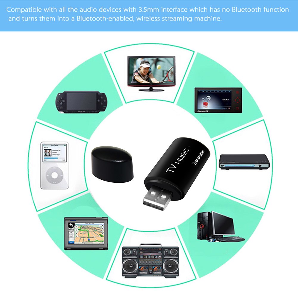 docooler Bluetooth Audio Transmitter - Wireless Stereo Music Dongle Adapter for TV PC Headphones Speakers