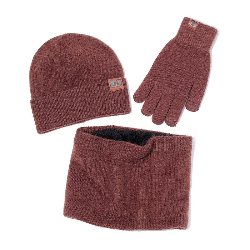 hommes femmes écharpe chapeau gants ensemble trois pièces hiver ensemble femme chapeaux écharpes hommes unisexe bonnets bonnet tricoté: Brown