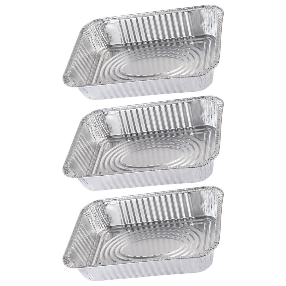 4pcs Disposable BBQ Drip Pan Aluminum Foil Tin Barbecue Pan Food Container Liner Trays Takeaway Packing Box with Cover(3500ml 3p: Silver 3pcs