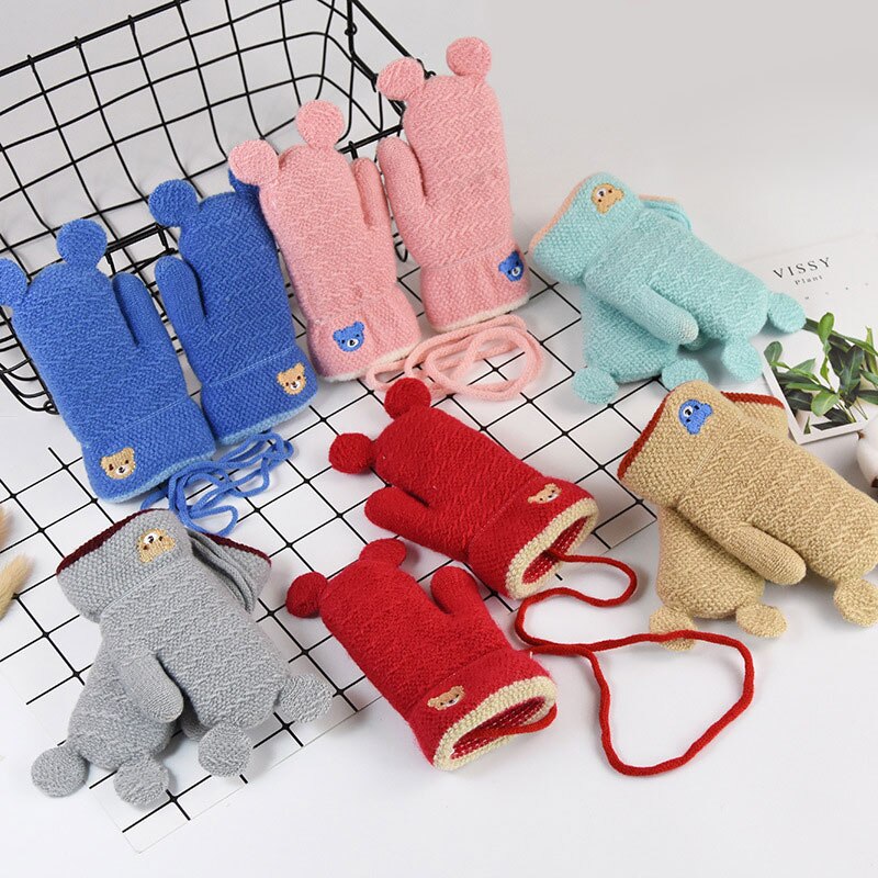 Guantes de invierno para niños de Evrfelan, mitones de algodón de punto con forma de dibujos animados, coloridos guantes y mitones de invierno para niños y niñas