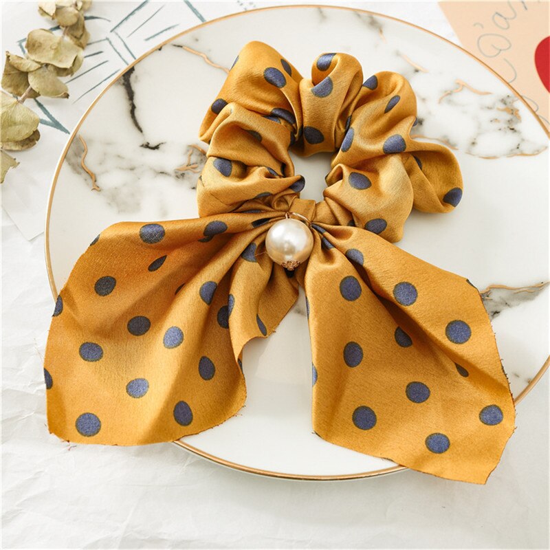 Sommer hestehale tørklæde elastisk hårreb til kvinder hår sløjfer scrunchies hårbånd med blomsterprint bånd hårbånd: 9
