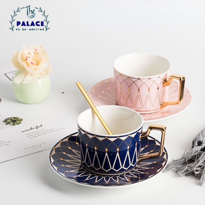 European Style 2 Pcs Turkish Espresso Cups With Saucers Spoon Ceramic Cup SetFor Black Tea Coffee Kitchen Party Drink Ware