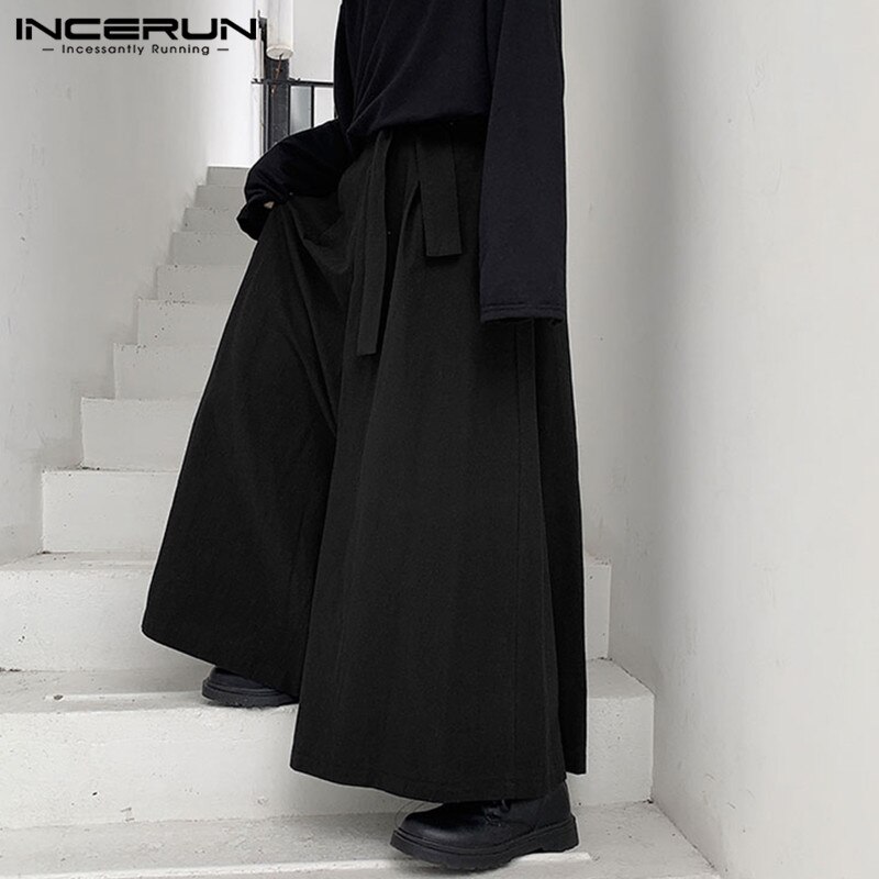 Incerun joggers herre solid elastisk talje bukser med brede ben retro casual bukser smart trend komfort bomuld herre streetwear