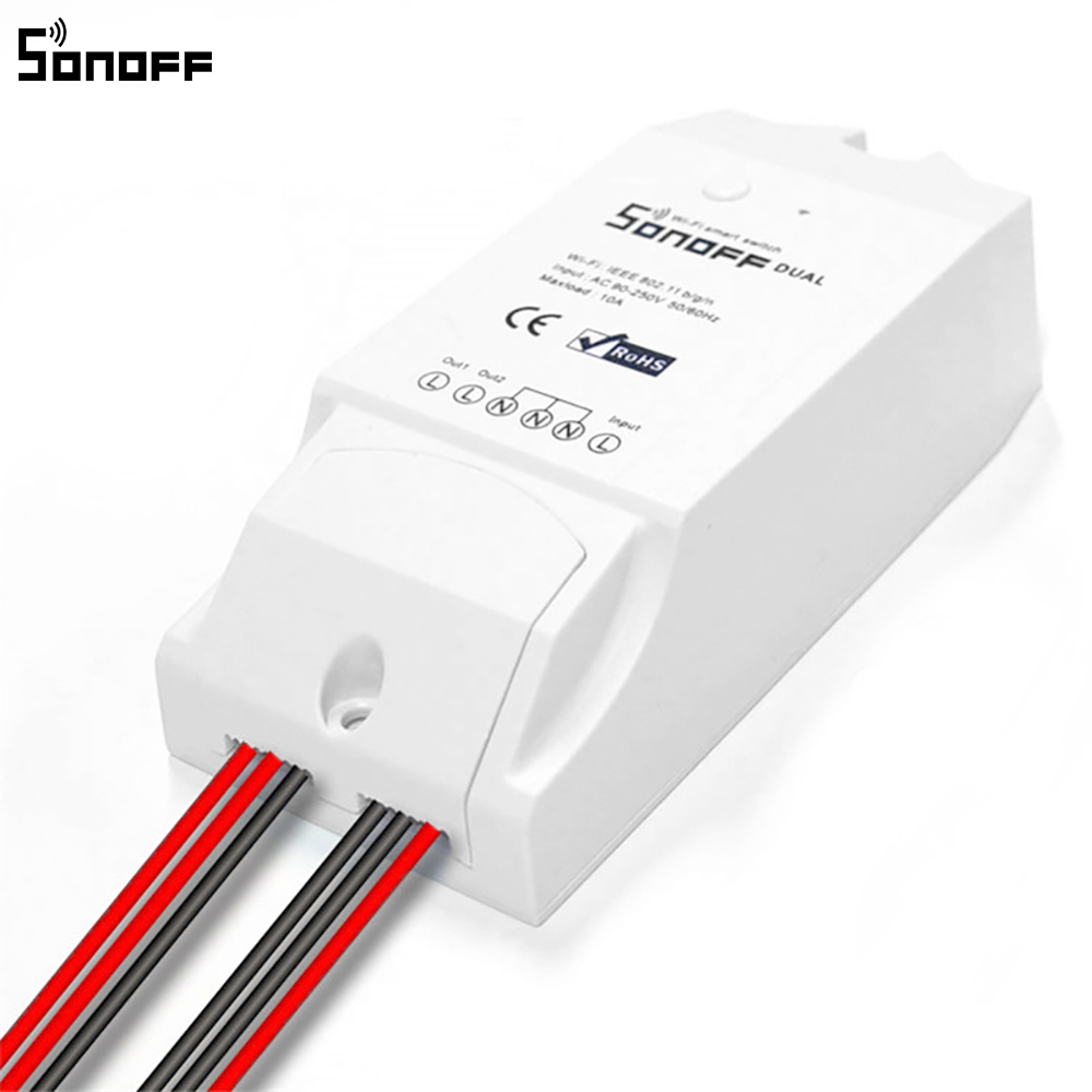 Sonoff-enchufe Dual 2CH Wifi, interruptor inteligente con Control remoto en casa, interruptor inalámbrico Universal con temporizador, controlador de hogar inteligente con Wifi