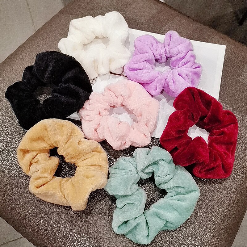 Warm Soft Hair Scrunchies Furry Elastic Hair Band Women Girls Ponytail Holder Hair Rubber Band Hair Ties Hair Accessories