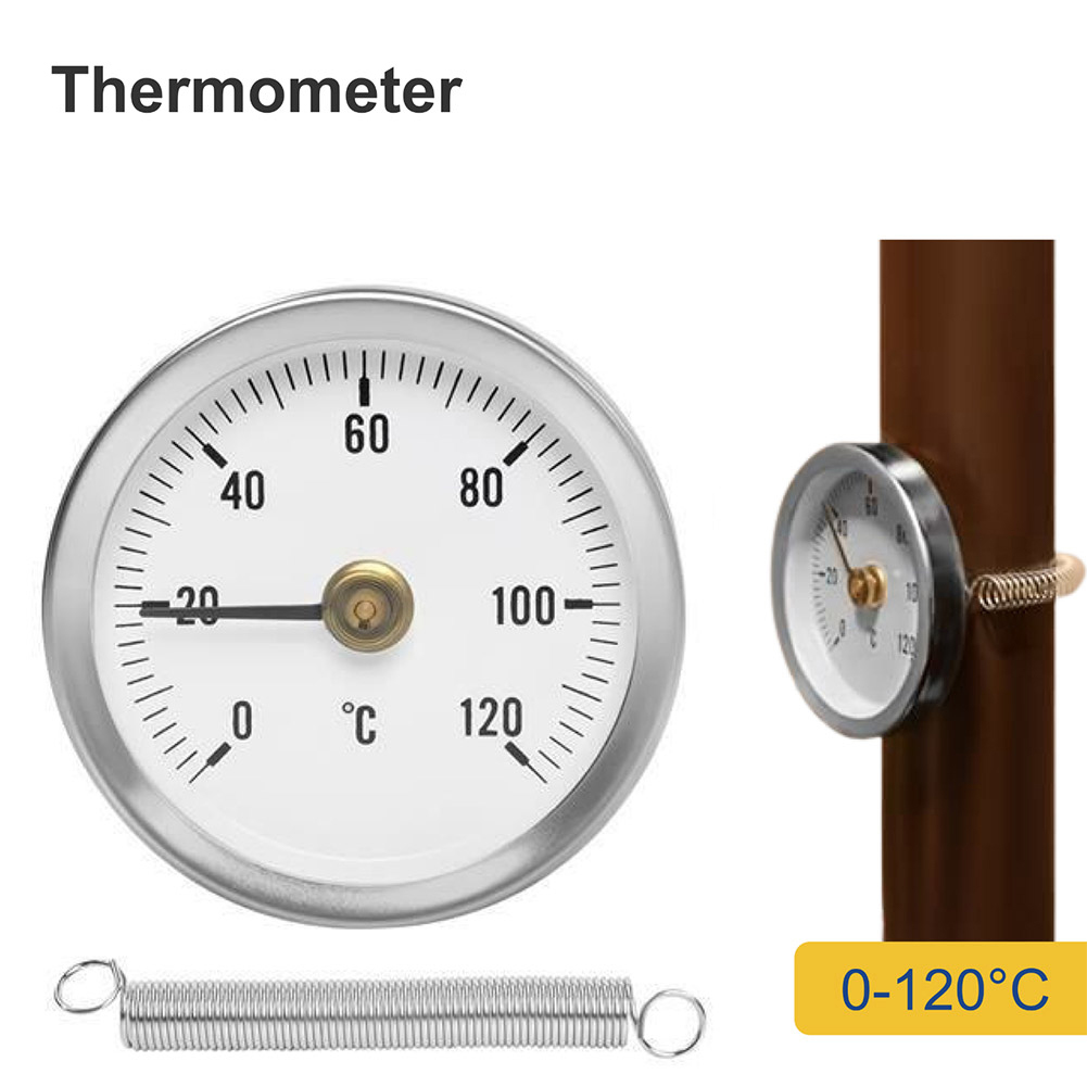 0-120 ℃ Termometro a tubo con morsetto in acciaio inossidabile sulla molla di riscaldamento del tubo Strumento industriale a molla con indicatore di temperatura in metallo da 63 mm