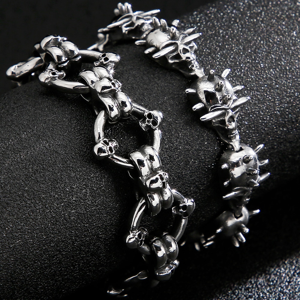 Gotische Schedel Armbanden Voor Mannen Rvs Punk Rock 3D Skelet Ketting Heren Armbanden Voor Mannen Biker Sieraden