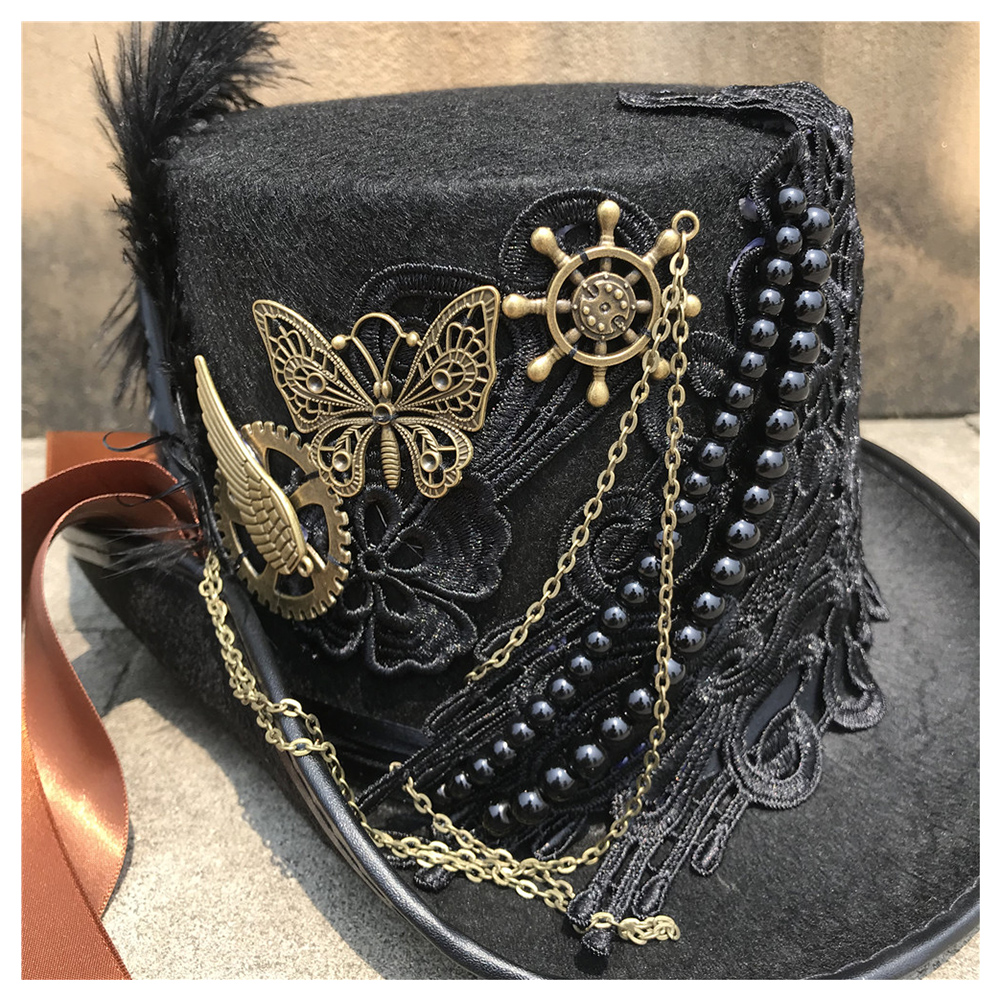 Men Women Handmade Steampunk Top Hat Magic Hat Bowler Hat Punk Cosplay Fedora Hat Size 57CM Steampunk Hat