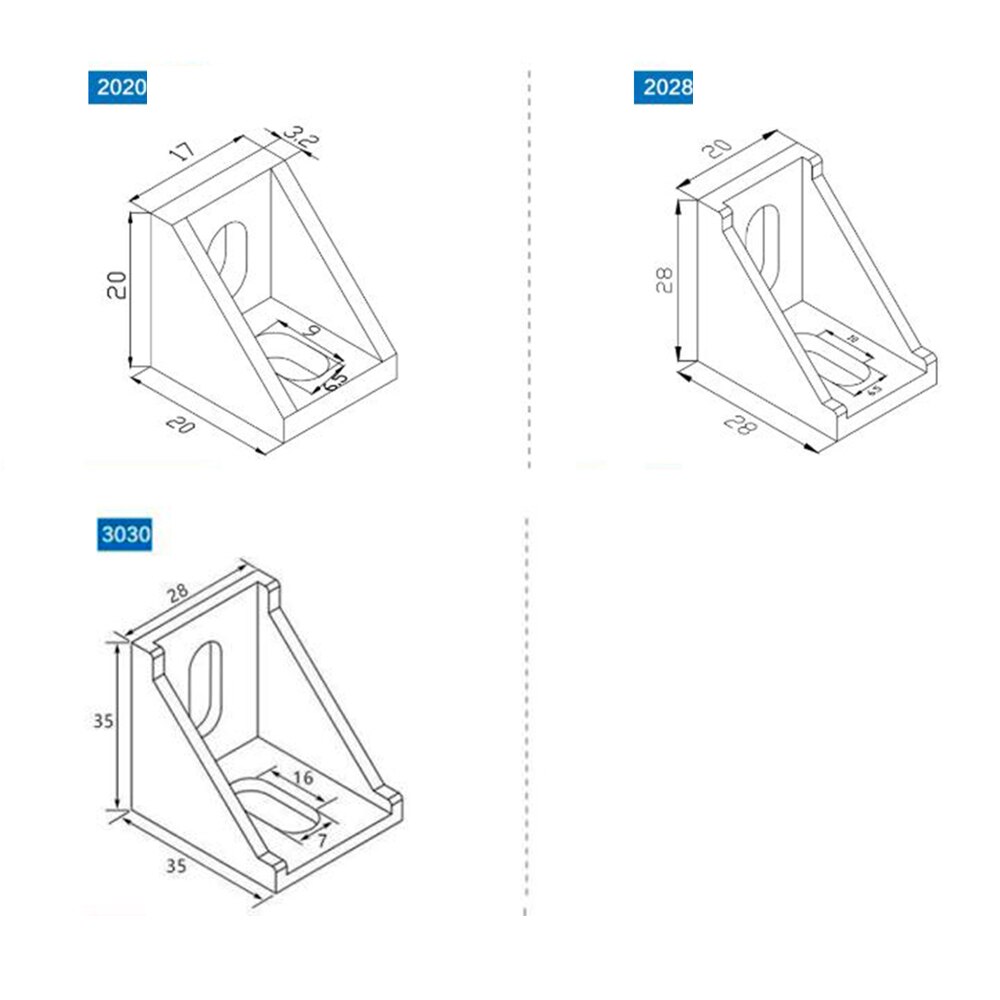 20pcs/lot 2028 Corner Fitting Angle Aluminum Connector Bracket Fastener 3030 Industrial Corner Bracket