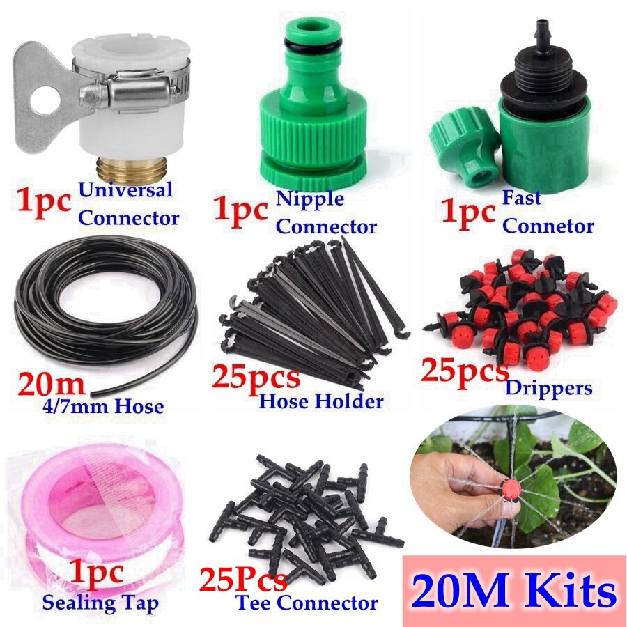 5~40M DIY Drip Irrigation System Automatic Watering System Garden Hose Micro Drip Garden Watering Kits Adjustable Drippers: 20m Kits