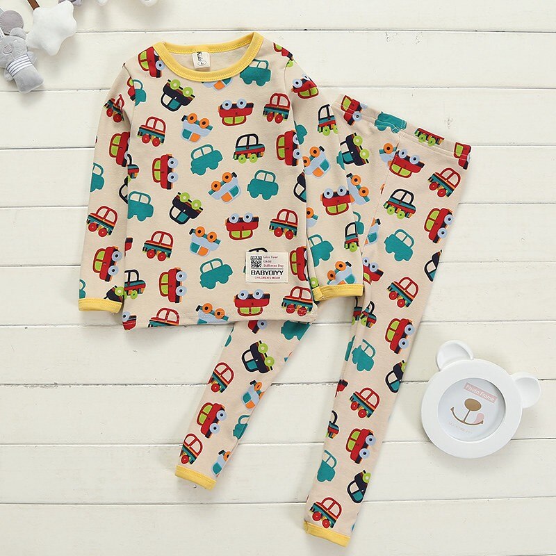 CROAL CHERIE 2 pz Pijama Menino auto Carino di Stampa Termica per Bambini Calzamaglia invernale, intimo termico per Le Ragazze Dei Ragazzi del Cotone Degli Indumenti Da Notte Abbigliamento per Bambini: cachi / 3T