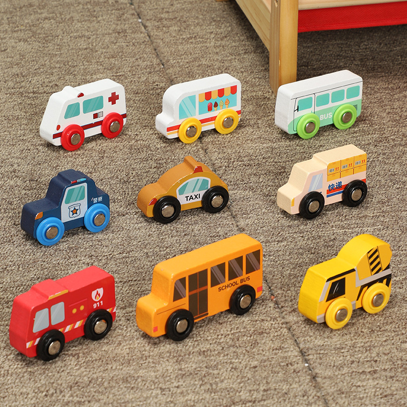 Children&#39;s Toy car magnetic wooden scene car fire truck car ambulance compatible wooden BR train children&#39;s toys W2