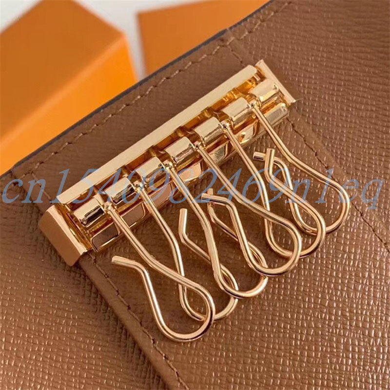 Top Classic Luxury /Business 6 Key Holder Mini Multifunctional Portable Clutch Bags With Box: Brown flowers