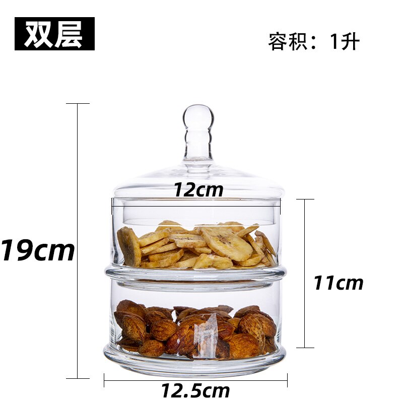 Crystal Candy Jar Transparent Glass with Lid Four Floors Food Storage Tank Home Use Desktop Multi-layer Decoration Glass Jar: 2 layer