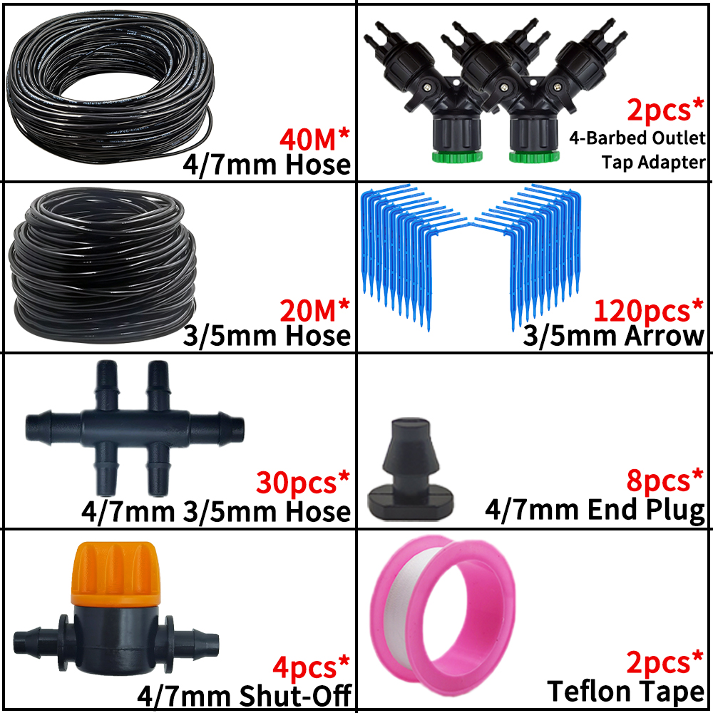 Oasis Garden 4/7mm to 3/5mm Hose Automatic Watering Drip Irrigation System Kit Elbow Emitter Potted Plant Home Bonsai Greenhouse: Brown