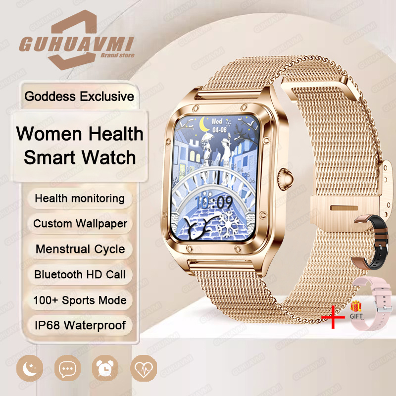Reloj inteligente ultrafino de lujo para mujer, pantalla completamente táctil, frecuencia cardíaca, resistente al agua, rastreador de actividad/deporte, 2024: Castaño