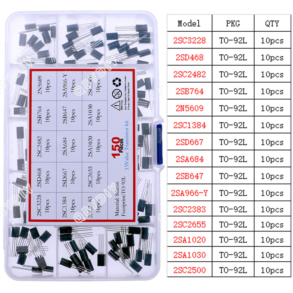 TO-92 TO-92L TO-126 TO-220 Serie Mosfet Triodo Tiristor PNP NPN Transistor Surtido Kit Caja: Marfíl