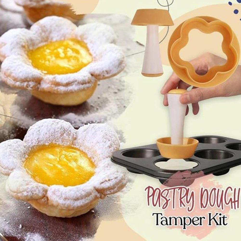 Plastic Pastry Tamper Tart Shell Molds Tart Cutter Flower Round Dough Cookie Cutter Set Cupcake DIY Mold Muffin Cupcake