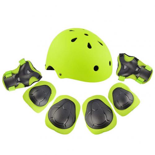 7pcs/set Cycling Roller Skating Protective Gear Pads Helmet Knee Elbow Wrist Guards Outdoor Sport Safety Protector for Kids: Green