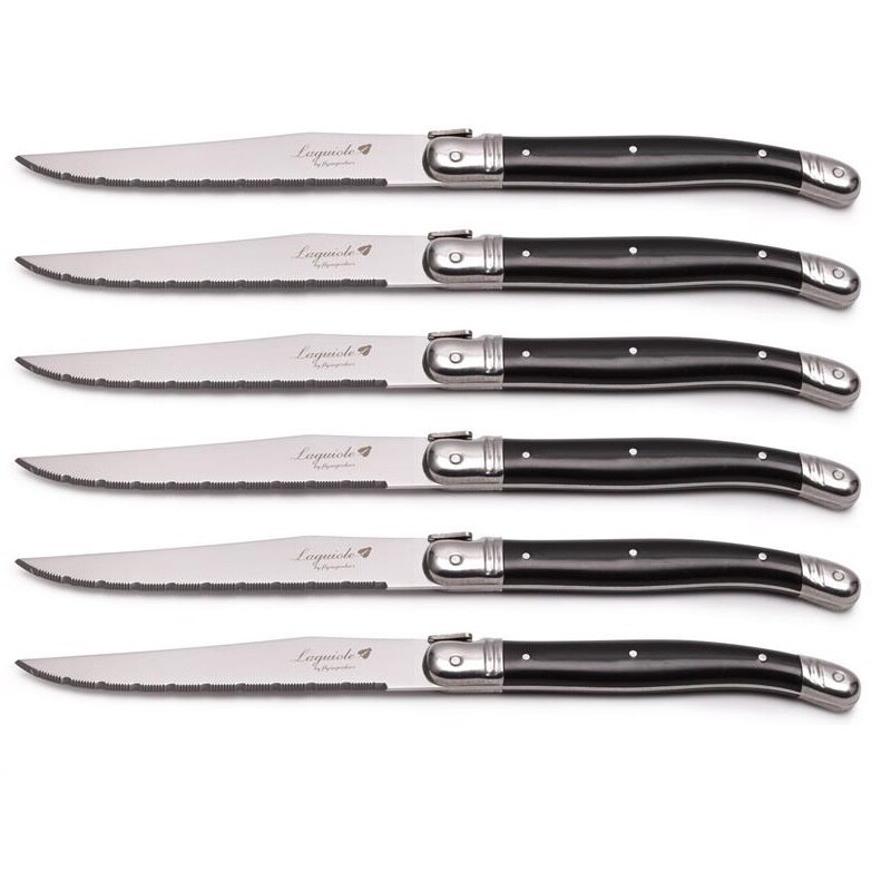 6 Stuks Zwart Laguiole Stijl Steak Messen Rvs Diner Mes Set Klassieke Zwarte Bestek Keuken Bestek Xmas Servies