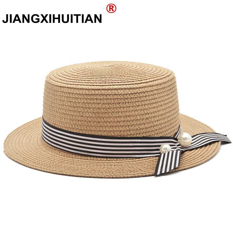 Sombrero de playa de chicas, novedad del en Sombrero de Panamá informal para mujer, sombrero de paja clásico con lazo para mujer, sombrero plano para el sol, sombrero Fedora para mujer