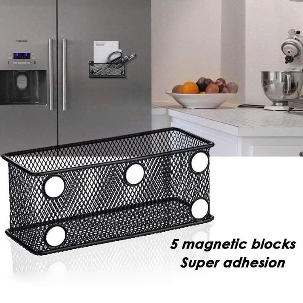 Iron Grid Fridge Magnetic Whiteboard Pen Holder Square Storage Basket Organizer