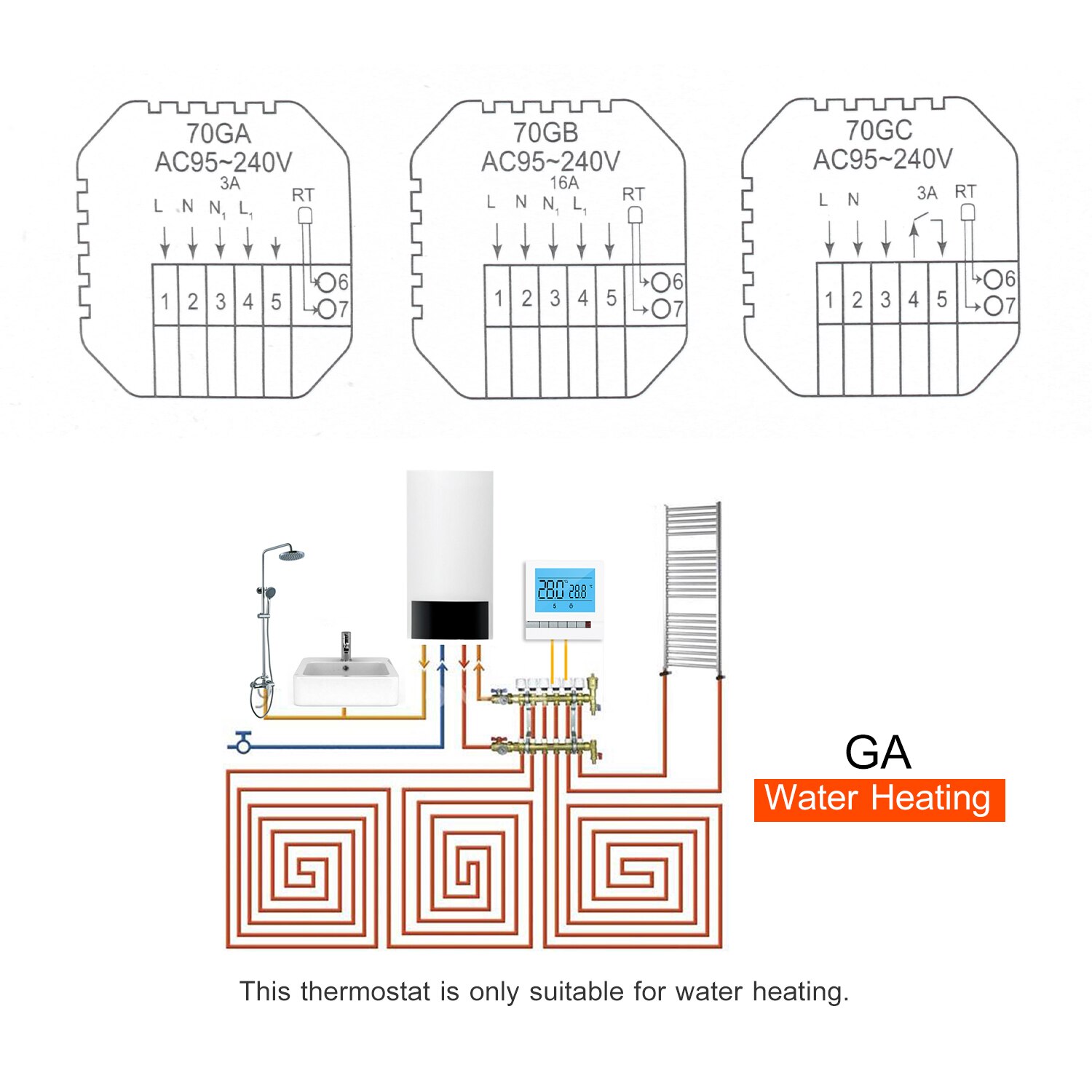 Tuya WiFi Smart Water Heating Thermostat Programmable Temperature Controller Compatible with Alexa Google Home Large LCD Screen: V71GA Water 