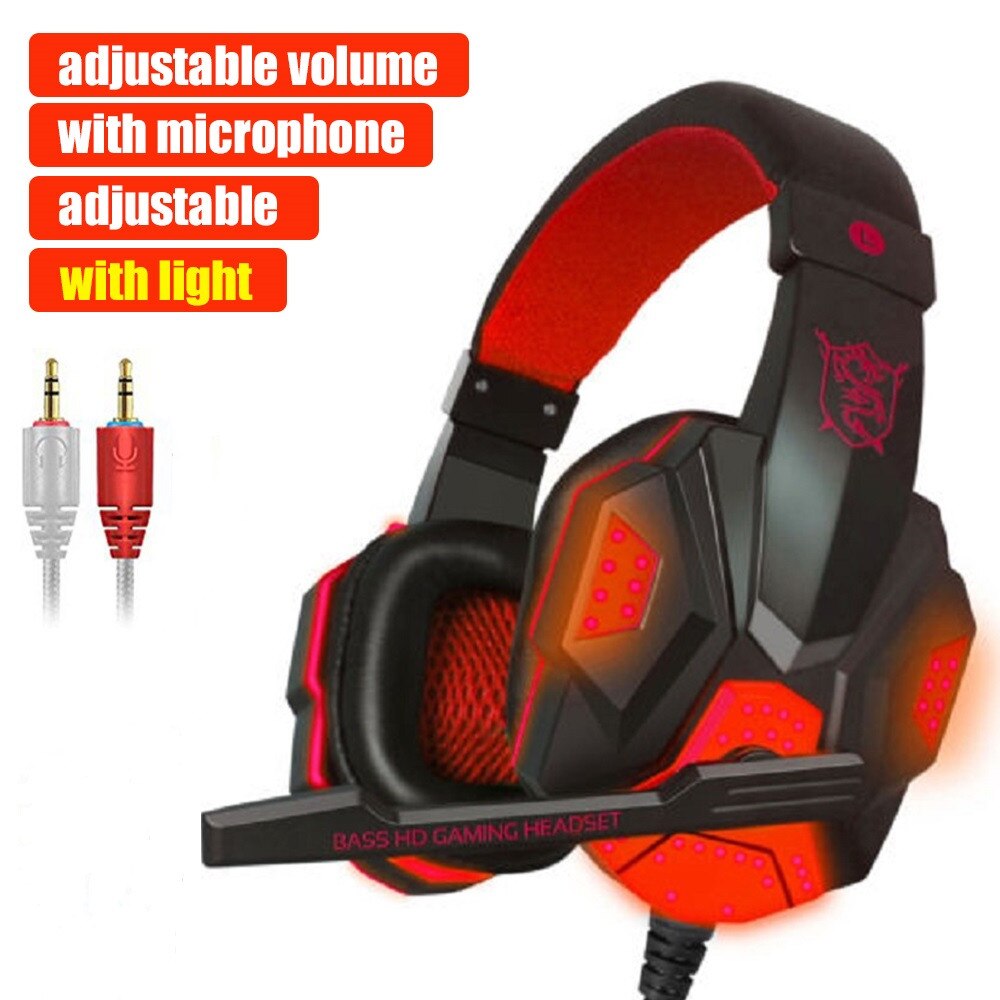 G2000 G9000 Gaming Headsets Big Headphones with Light Mic Stereo Earphones Deep Bass for PC Computer Gamer Laptop PS4 X-BOX: model C red