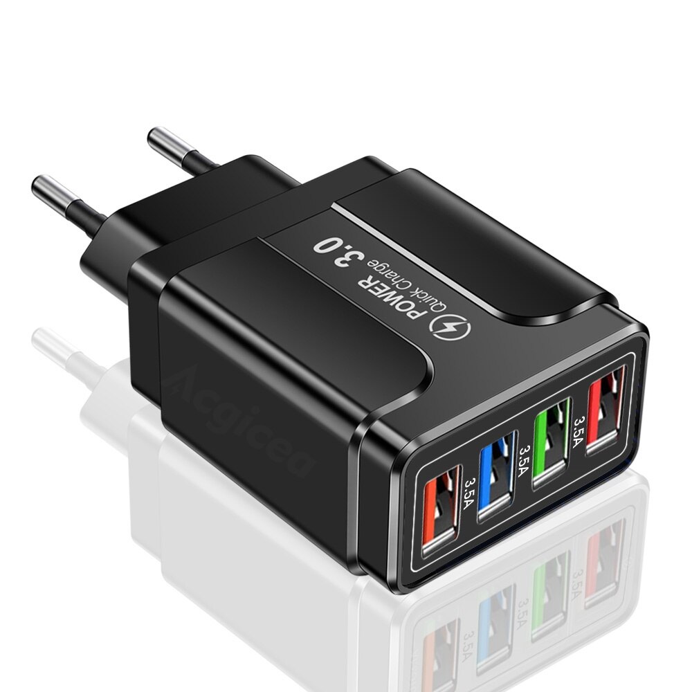4 USB 5.1A Wall Charger 48W Quick Charge For iPhone 13 12 Mobile Phone Charger Fast Charging Adapter For Xiaomi Huawei Samsung: black EU