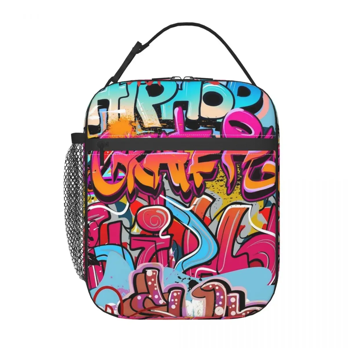 Lunch Bag Abstract Graffiti Convenient Lunch Box For Women Black And White Office Cooler Bag Oxford Thermal Lunch Bags: Clear