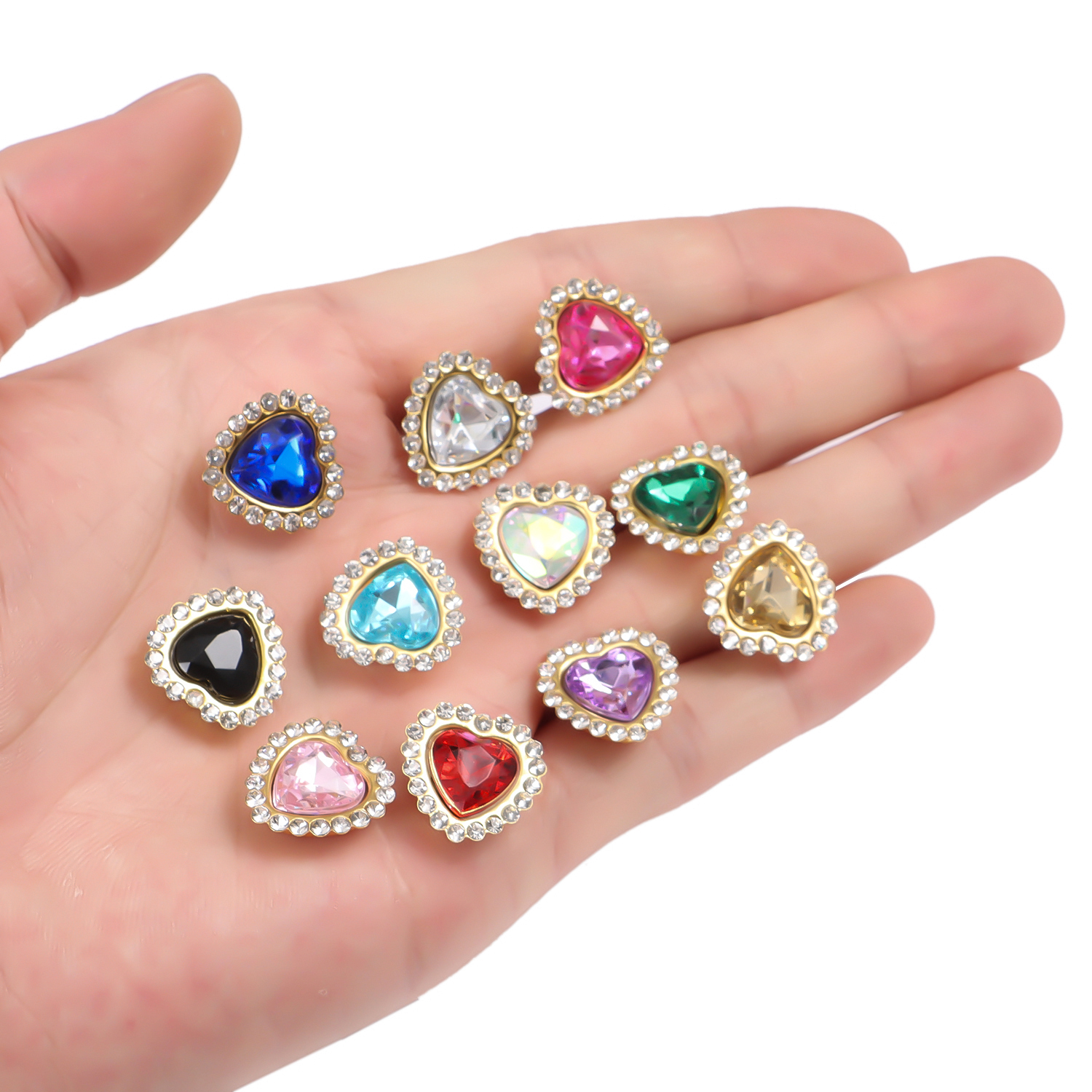 30 stk. 10mm ferskenhjerter solsikke gull flat bunn håndsy-på lim-på rhinestones gjør-det-selv klær sko veske hår smykker tilbehør