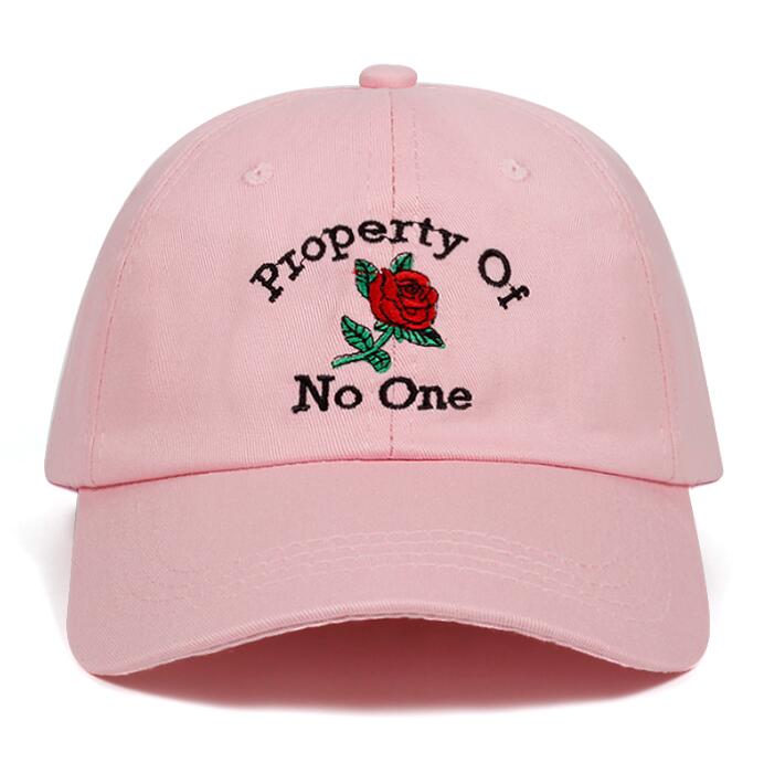 Property Of No One Rose flower Caps Summer Baseball Cap Embroidery Dad Hat 100% Cotton Snapback Women Men Hats: Pink