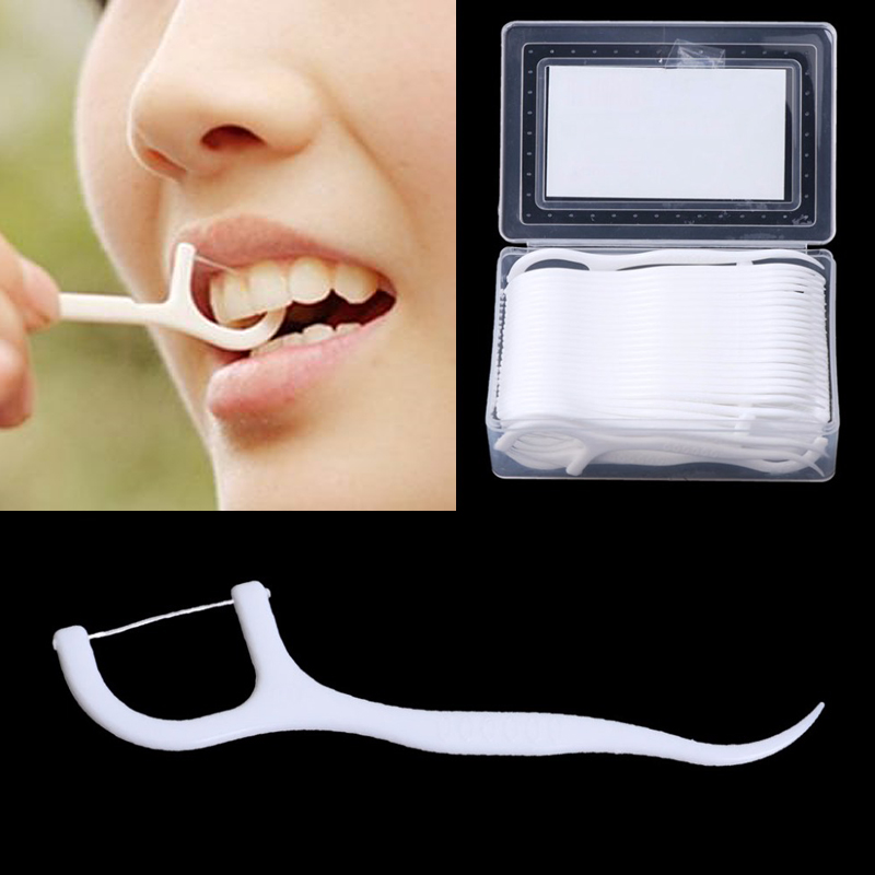 50pcs Dental Floss Flosser Picks Teeth Toothpicks Stick Tooth Clean Oral Care 7.5cm Random Package