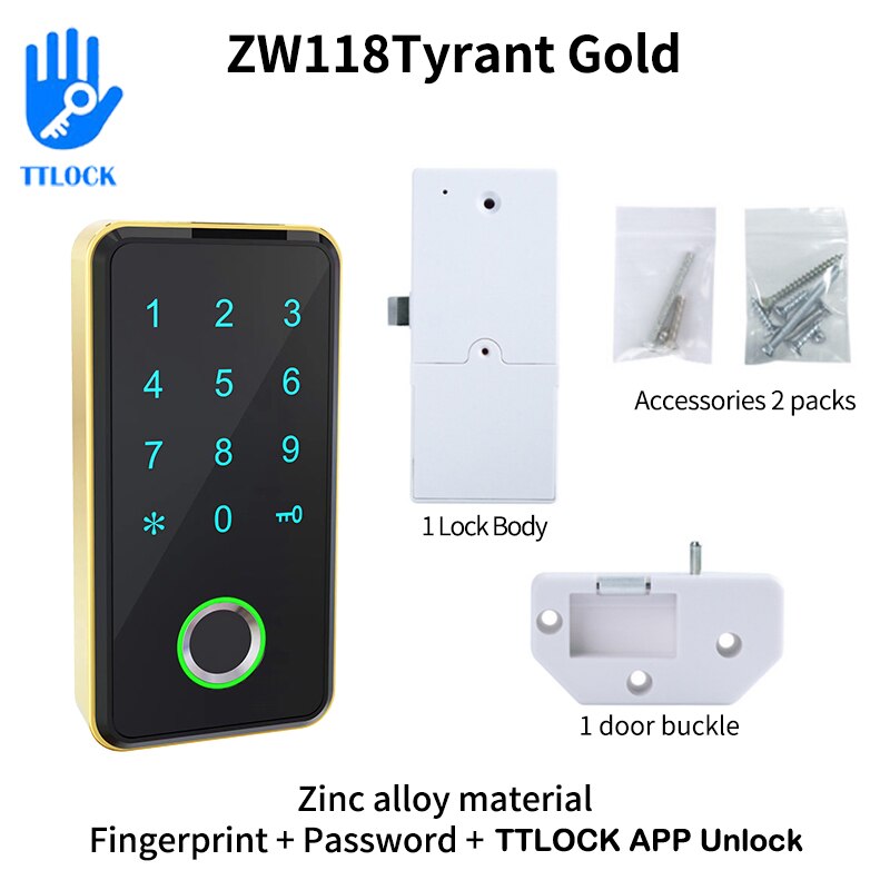 TTLOCK APP 13,56 Mhz RFID Smart Elektronische Schrank Türschloss Biometrische Fingerprint Schublade Schloss Smart Passwort Lock: ZW118 Gold